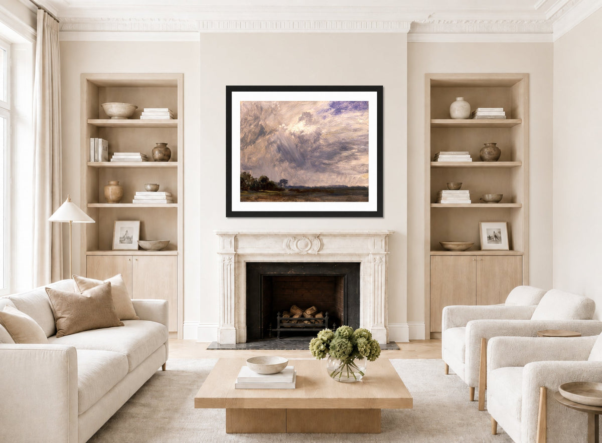 John Constable Print, Study of a Cloudy Sky (ca displayed in a Scandinavian living room