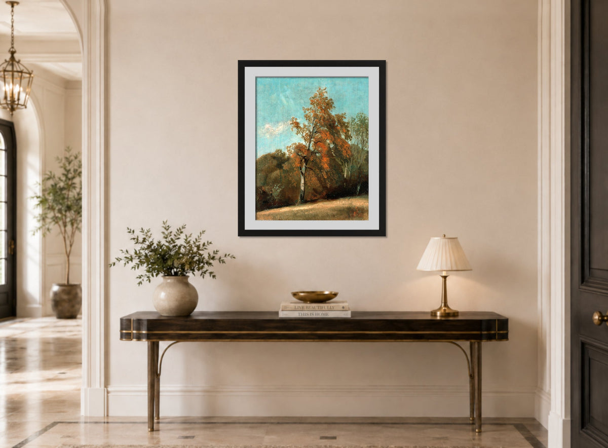 John Constable Print, Study of an Ash Tree (1801-1803) displayed above a console table