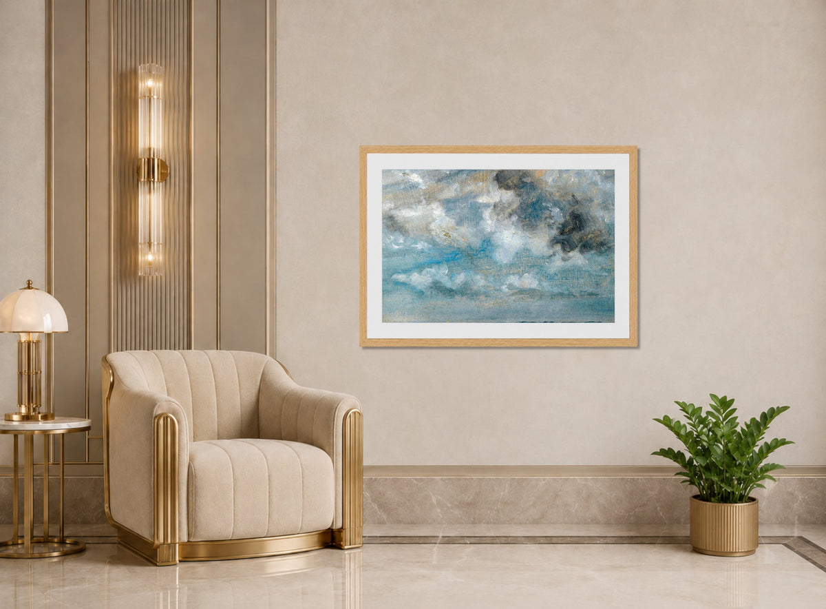 John Constable Print, Study Of Clouds displayed in an Art Deco interior