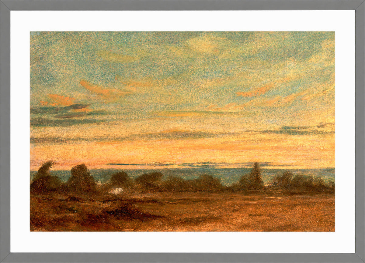 John Constable Print, Summer, Evening Landscape in a light grey frame