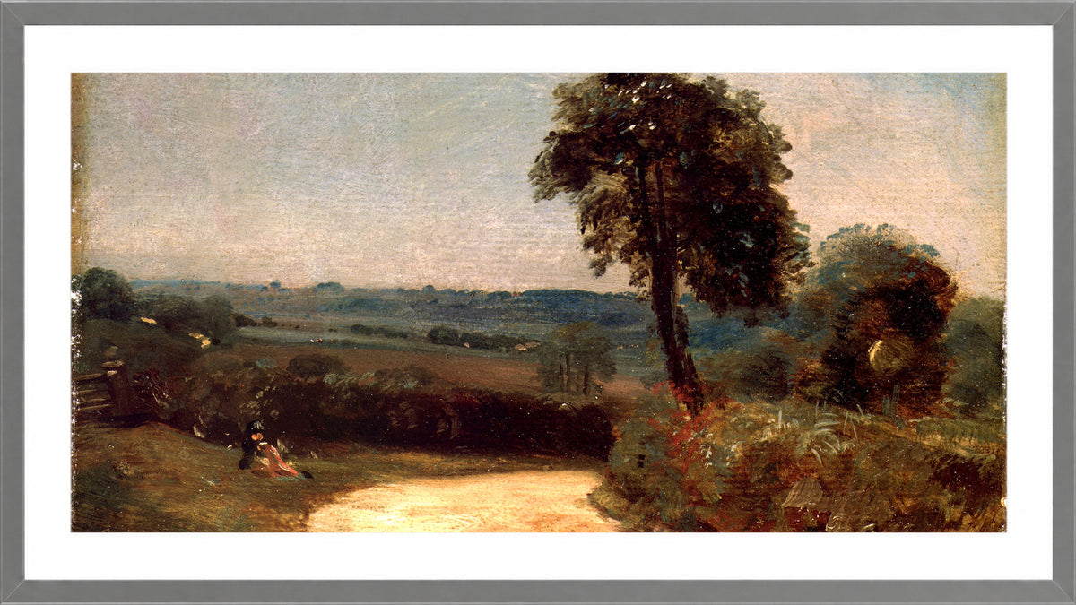 John Constable Print, The Lane from East Bergholt to Flatford (1812) in a light grey frame