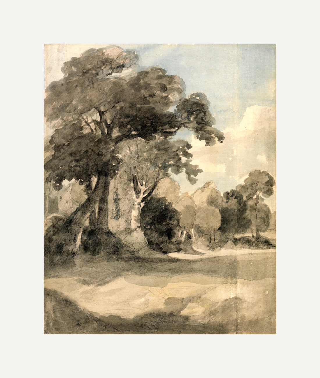 John Constable Print, Trees in a Meadow (ca with an off-white border for rolled canvas