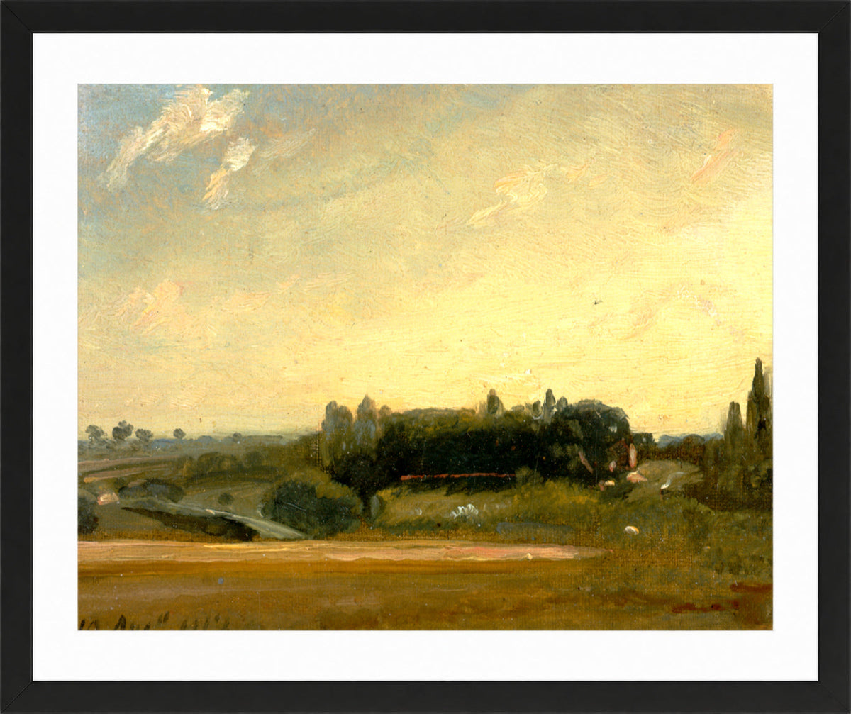 John Constable Print, View Towards the Rectory, East Bergholt (1813) in a black frame