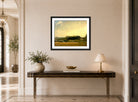 John Constable Print, View Towards the Rectory, East Bergholt (1813) displayed above a console table
