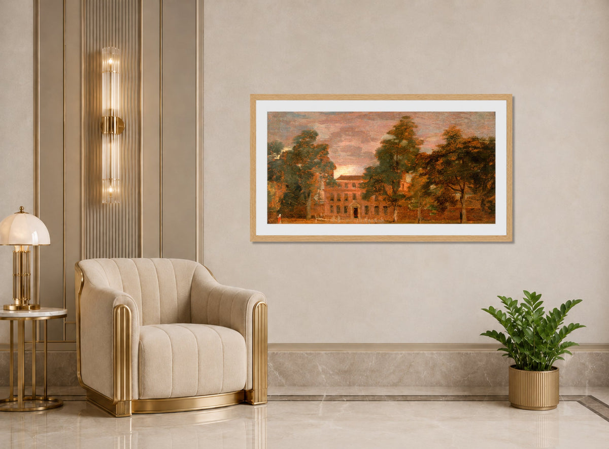John Constable Print, West Lodge, East Bergholt (1813-1816) displayed in an Art Deco interior