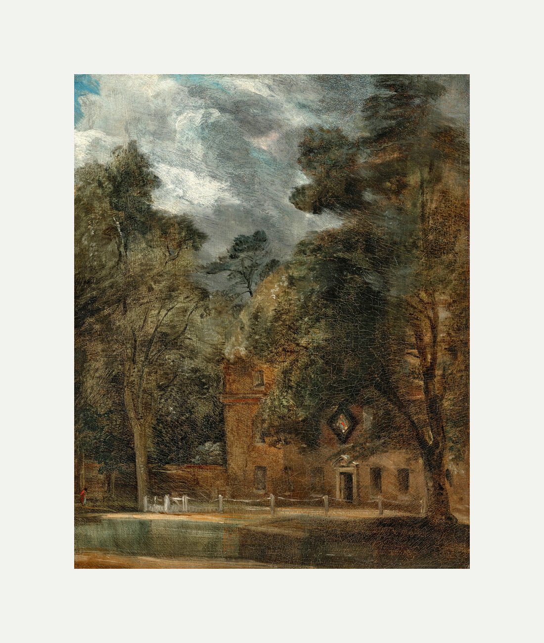 John Constable Print, West Lodge, East Bergholt, with a hatchment with an off-white border for rolled canvas