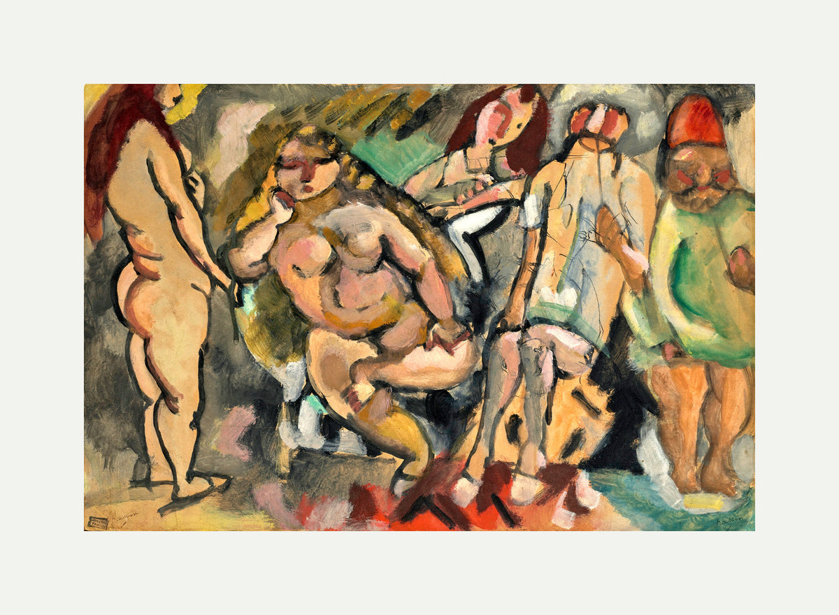 Jules Pascin Print, À Tunis (1921) with an off-white border for rolled canvas