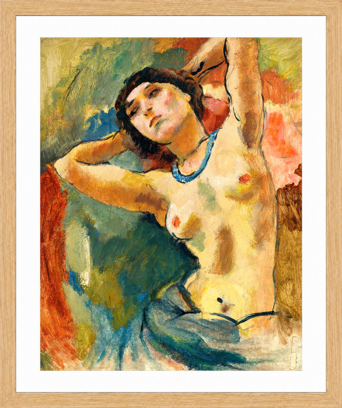 Jules Pascin Print, Brune Au Collier Bleu (1922) in an oak frame