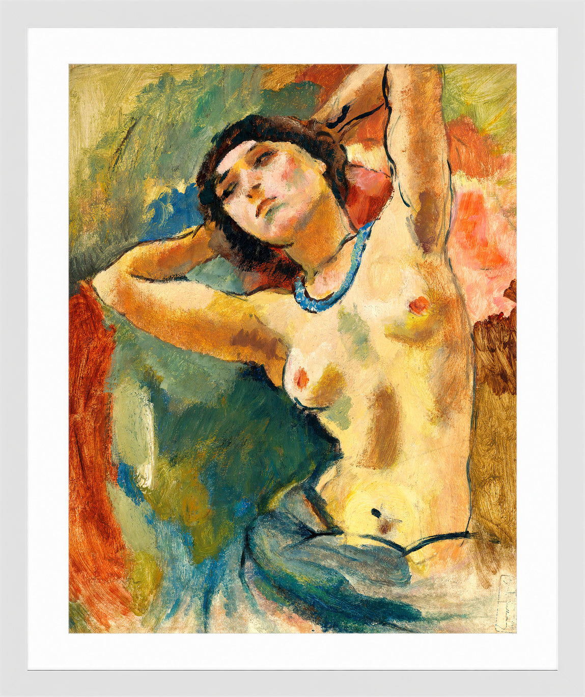 Jules Pascin Print, Brune Au Collier Bleu (1922) in a white frame