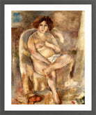 Jules Pascin Print, Femme assise dans un fauteuil (1926) in a dark grey frame