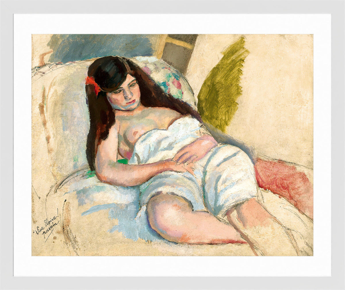 Jules Pascin Print, Femme Étendue in a white frame