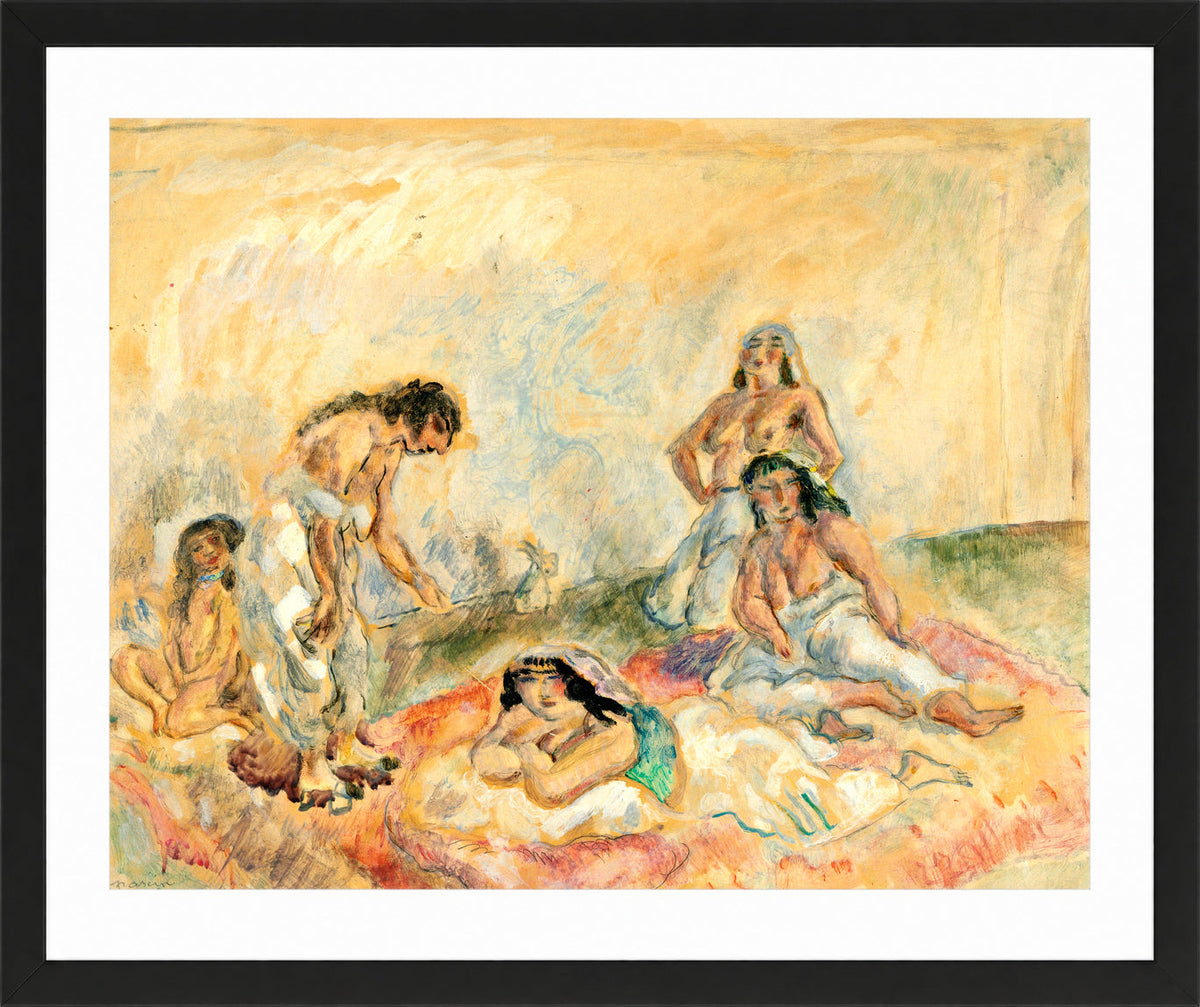 Jules Pascin Print, Femmes au salon (1908) in a black frame