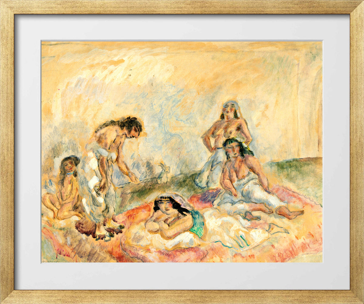 Jules Pascin Print, Femmes au salon (1908) in a gold frame