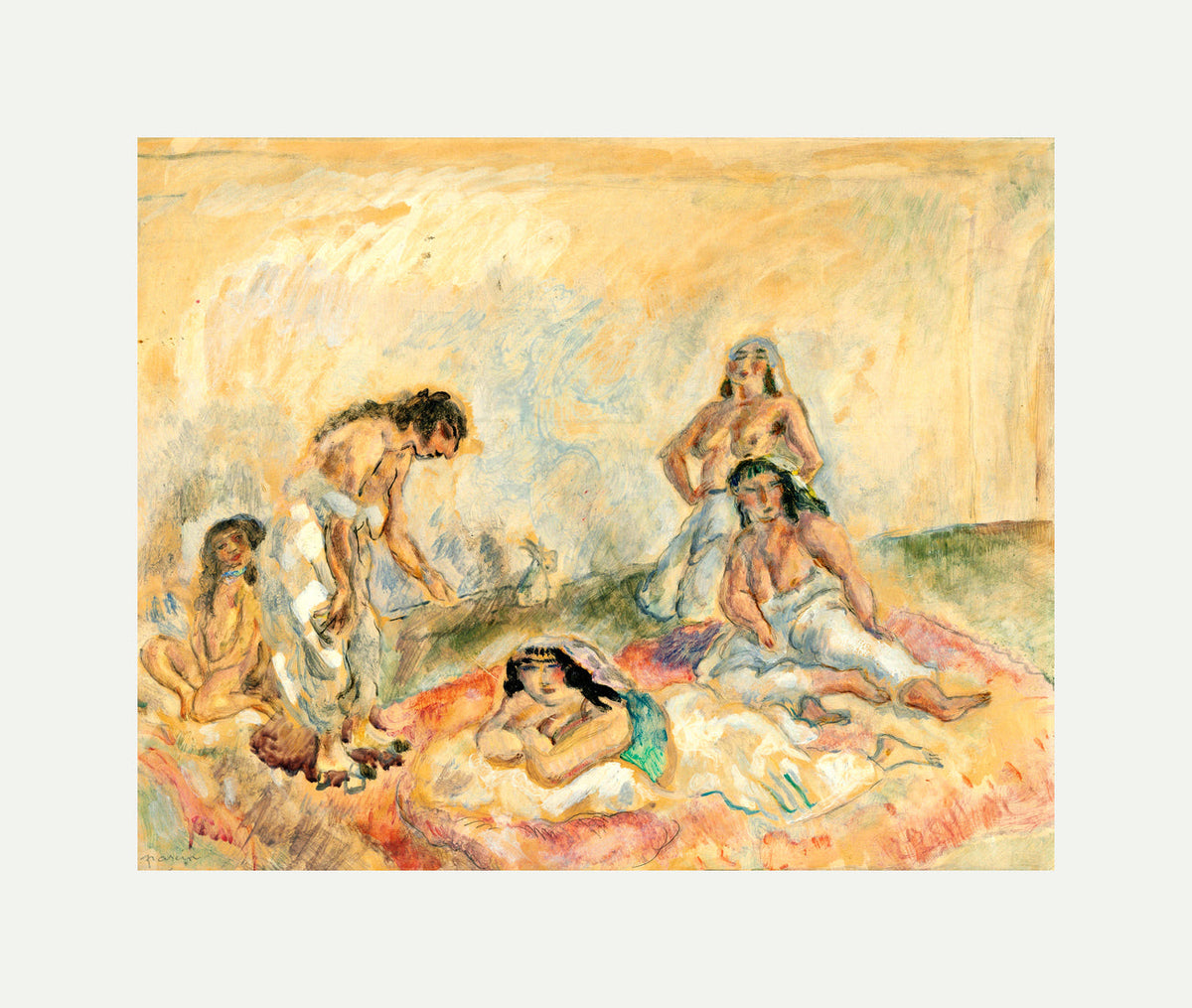 Jules Pascin Print, Femmes au salon (1908) with an off-white border for rolled canvas