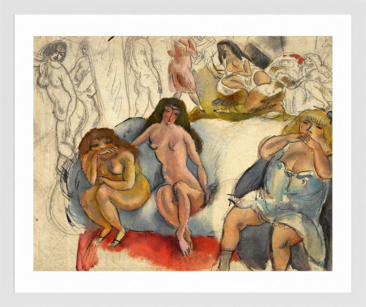 Jules Pascin Print, Femmes Galantes (circa 1911) in a white frame