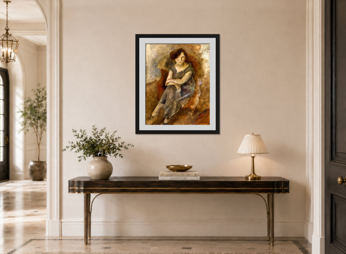 Jules Pascin Print, Gaby (1926-27) displayed above a console table