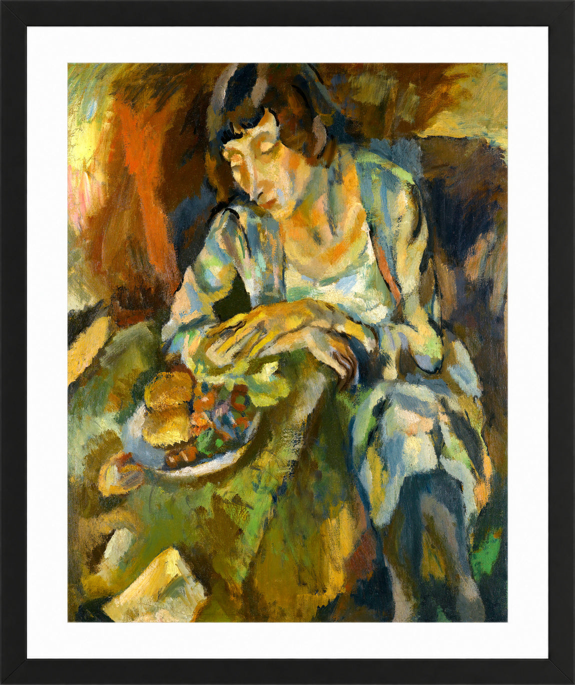 Jules Pascin Print, Hermine Aux Fruits (1919) in a black frame