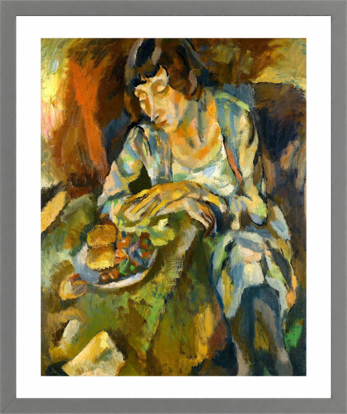 Jules Pascin Print, Hermine Aux Fruits (1919) in a light grey frame