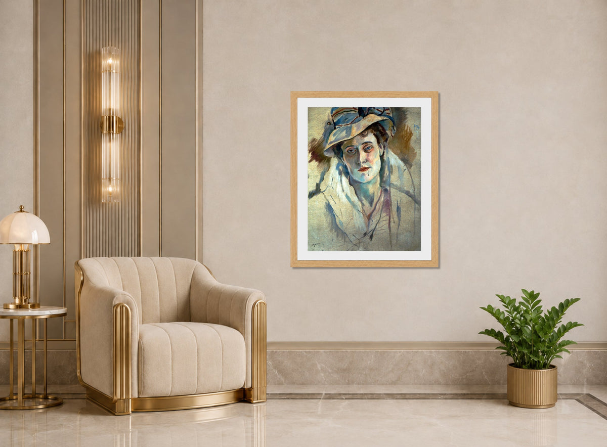 Jules Pascin Print, Hermine David (1907) displayed in an Art Deco interior
