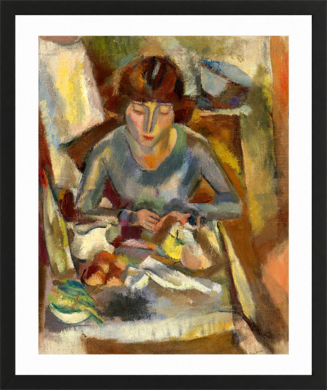 Jules Pascin Print, Hermine David Devant La Table (1918) in a black frame