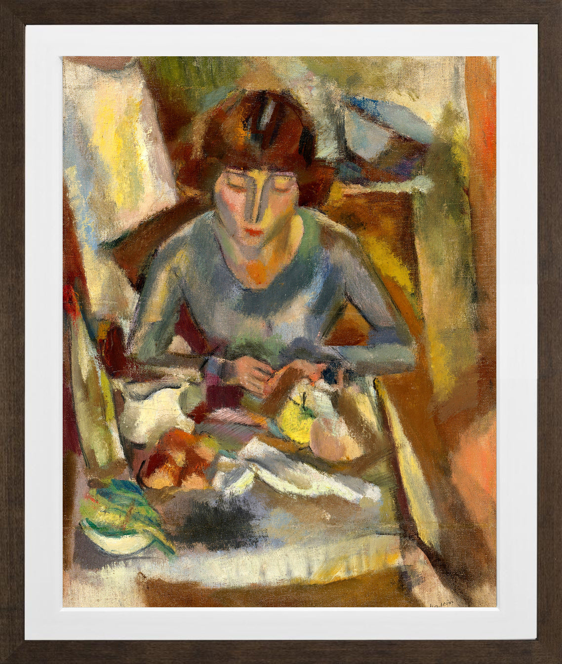 Jules Pascin Print, Hermine David Devant La Table (1918) in a brown frame