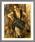 Jules Pascin Print, Jeune Femme en robe noire (1921) in a light grey frame