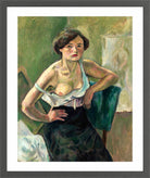 Jules Pascin Print, Jeune femme sur chaise verte (1909) in a dark grey frame