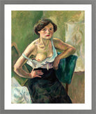 Jules Pascin Print, Jeune femme sur chaise verte (1909) in a light grey frame