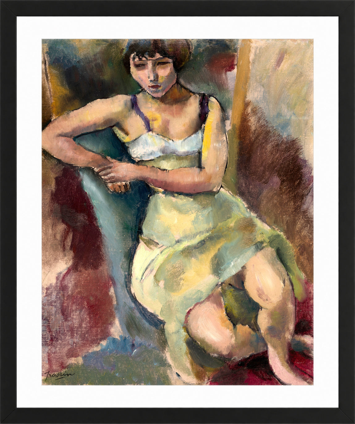 Jules Pascin Print, Jeune fille assise (1912) in a black frame