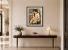 Jules Pascin Print, Jeune fille assise avec un bol de fruits (1921) displayed above a console table