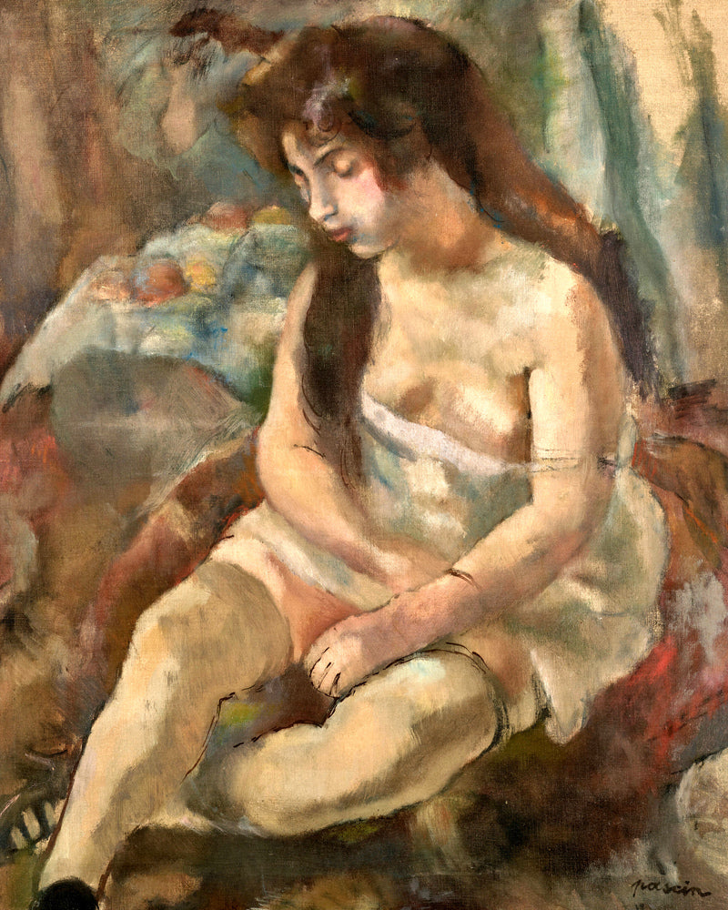 Jules Pascin Print, Jeune fille assise avec un bol de fruits (1921) as an unframed print