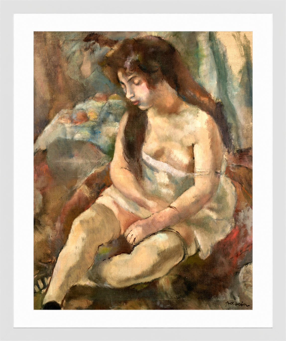 Jules Pascin Print, Jeune fille assise avec un bol de fruits (1921) in a white frame