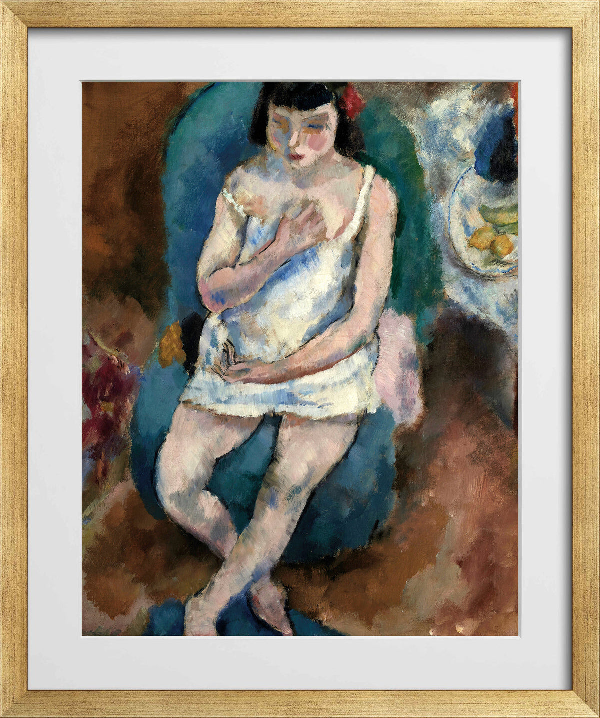 Jules Pascin Print, Jeune fille en chemise (1925) in a gold frame