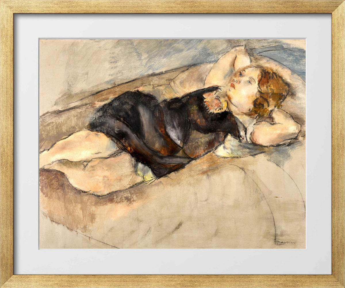 Jules Pascin Print, Jeune fille étendue (1923-1926) in a gold frame