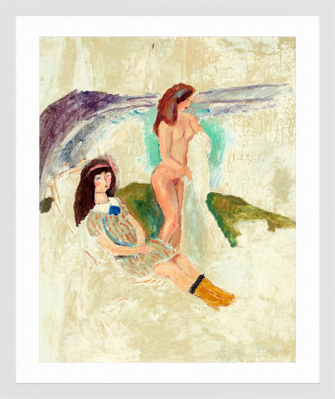 Jules Pascin Print, Jeunes filles à Ostende (1907) in a white frame