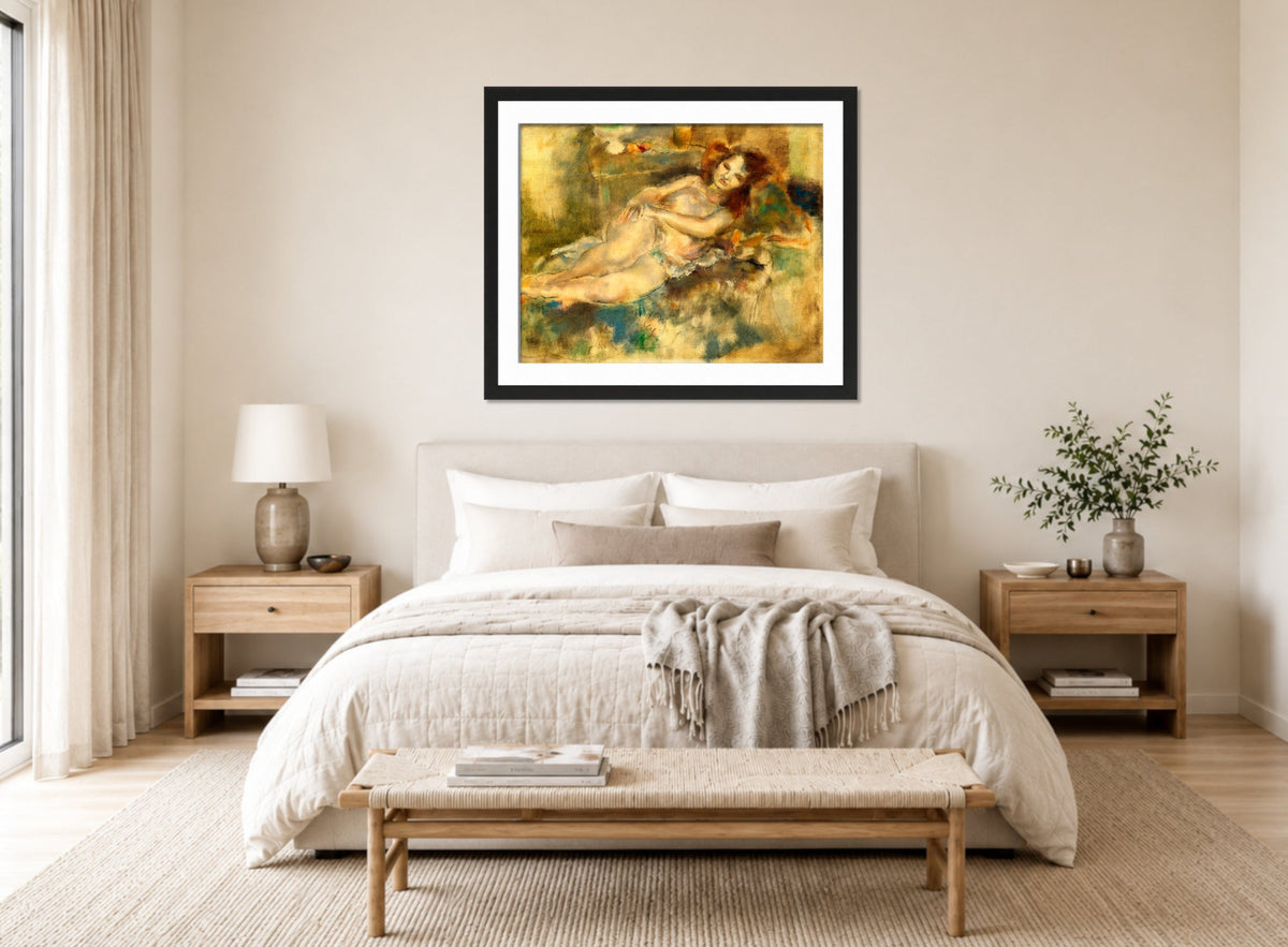 Jules Pascin Print, La Danseuse assoupie (1929) displayed above a bed