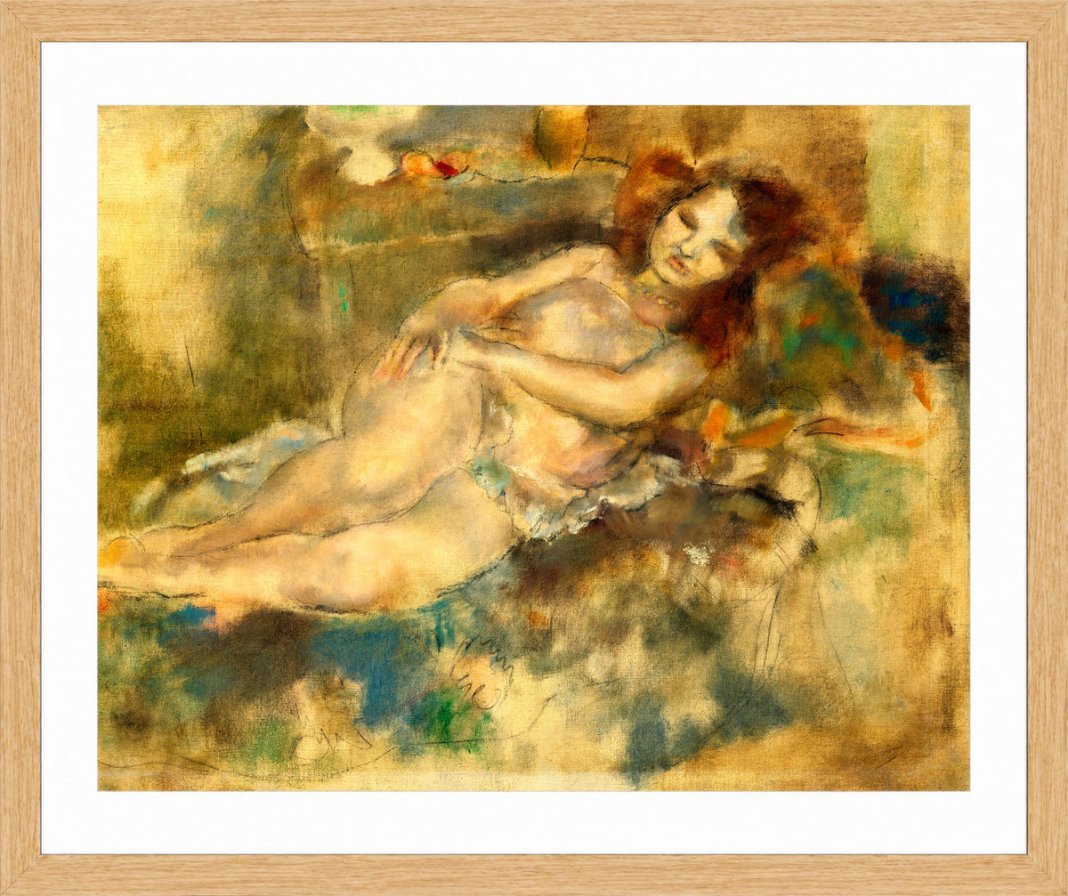 Jules Pascin Print, La Danseuse assoupie (1929) in an oak frame