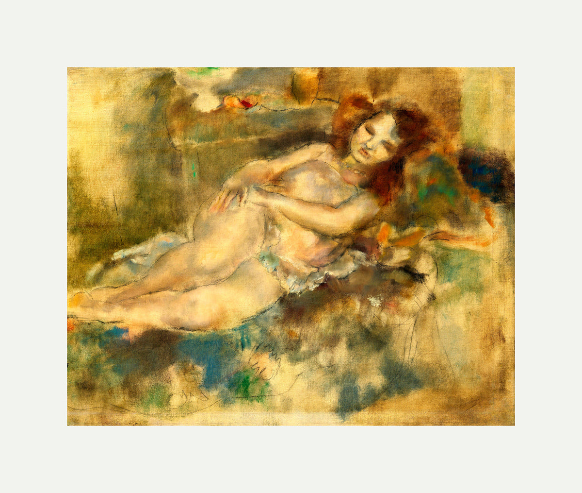 Jules Pascin Print, La Danseuse assoupie (1929) with an off-white border for rolled canvas