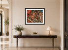 Jules Pascin Print, La toilette aux tropiques (1917) displayed above a console table