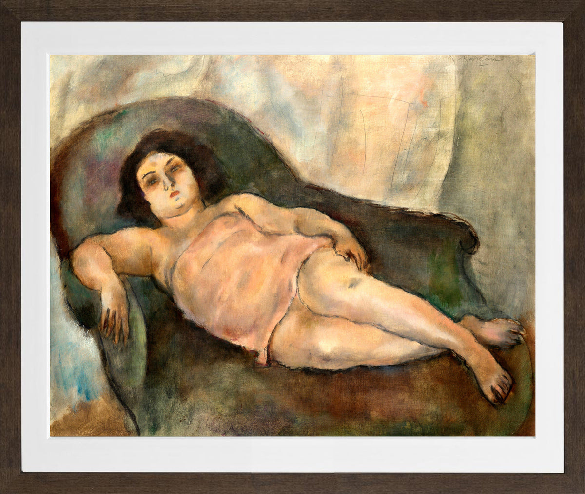 Jules Pascin Print, Le Modèle à la chemise rose (1925) in a brown frame