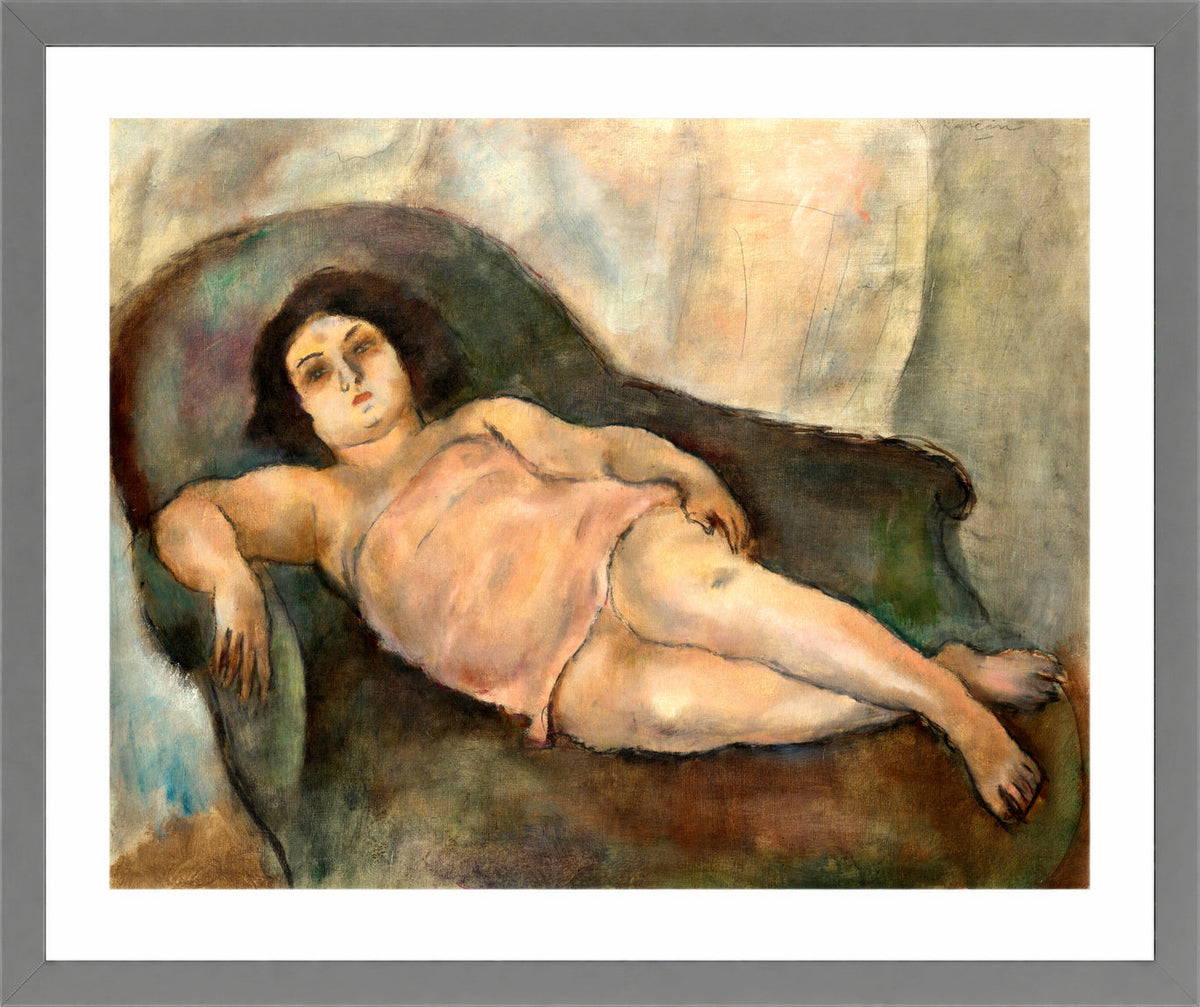 Jules Pascin Print, Le Modèle à la chemise rose (1925) in a light grey frame