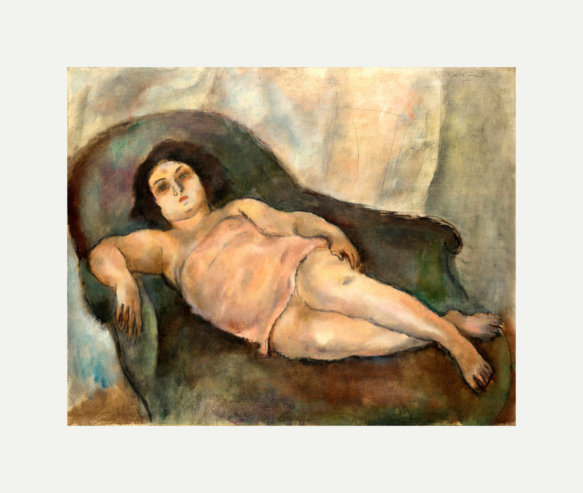Jules Pascin Print, Le Modèle à la chemise rose (1925) with an off-white border for rolled canvas