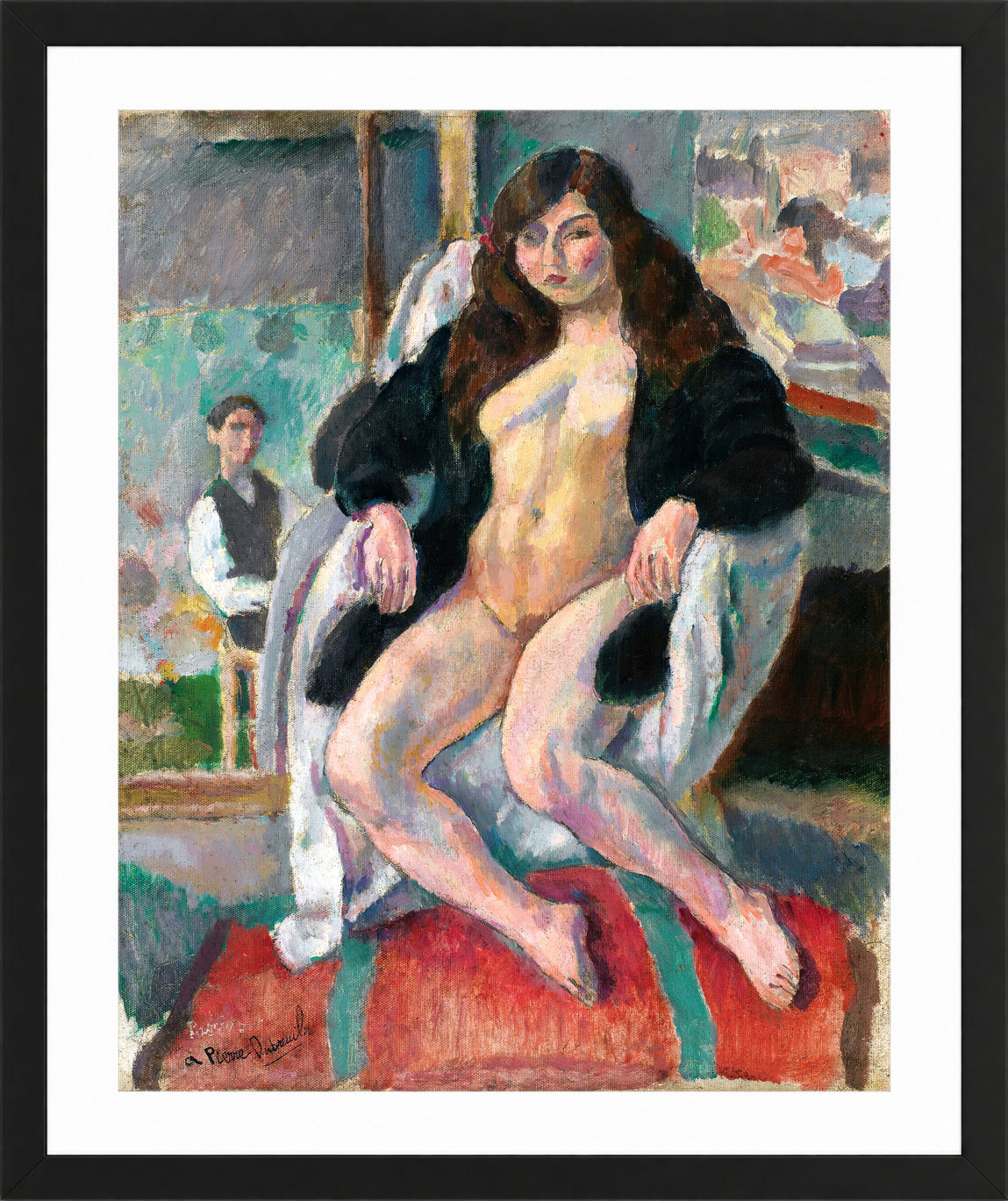 Jules Pascin Print, Le Peintre Et Son Modèle (1910) in a black frame
