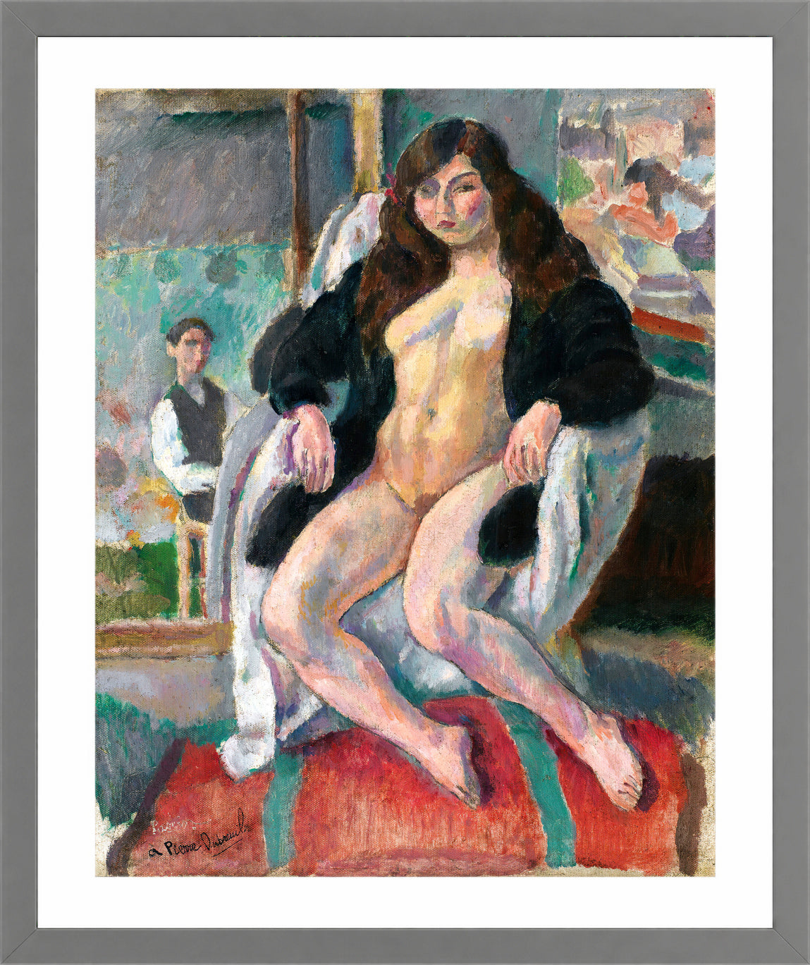 Jules Pascin Print, Le Peintre Et Son Modèle (1910) in a light grey frame