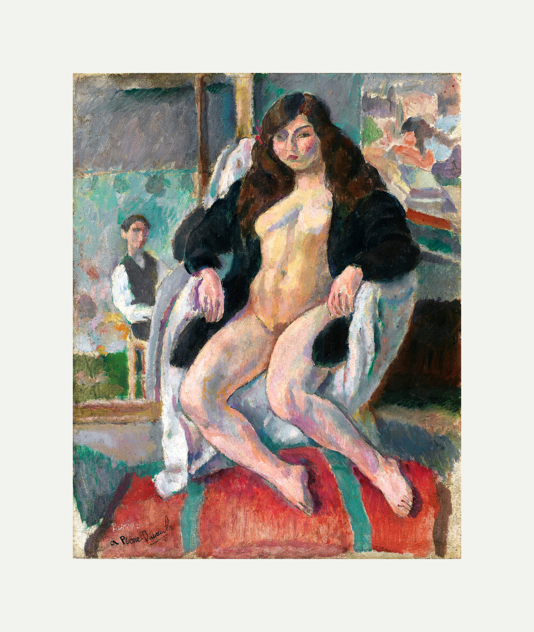 Jules Pascin Print, Le Peintre Et Son Modèle (1910) with an off-white border for rolled canvas