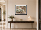 Jules Pascin Print, Le repos du modèle (1928) displayed above a console table