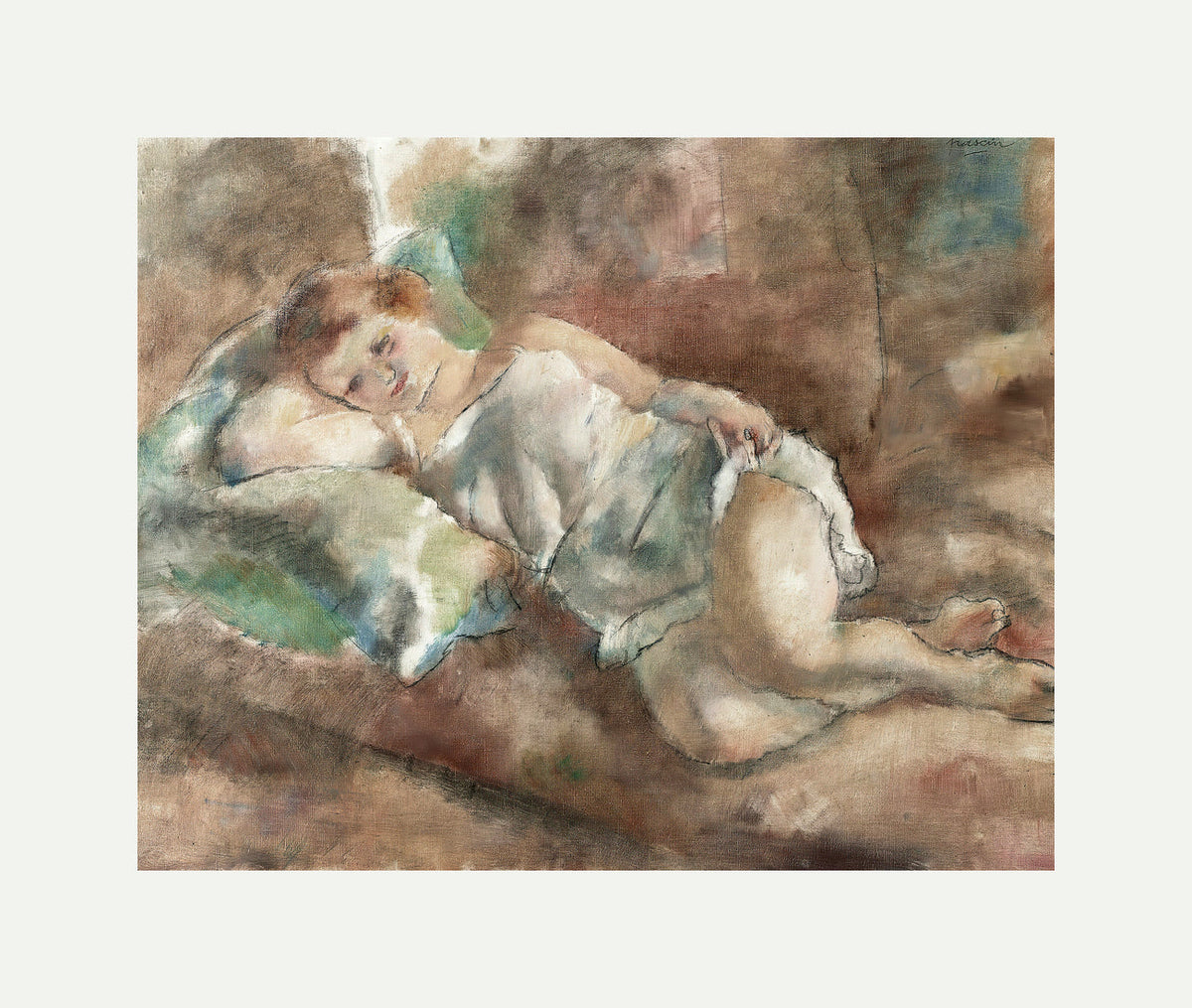 Jules Pascin Print, Le repos du modèle (1928) with an off-white border for rolled canvas