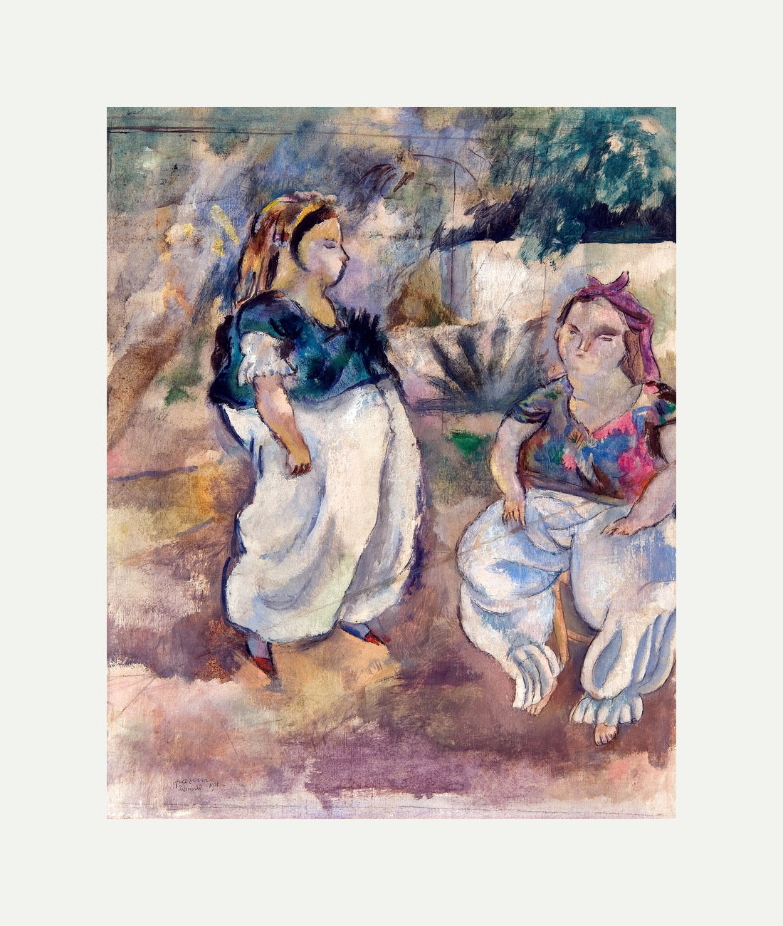 Jules Pascin Print, Les Tunisiennes (1921) with an off-white border for rolled canvas