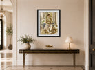 Jules Pascin Print, Nénette, la petite marchande de fleurs (1929) displayed above a console table