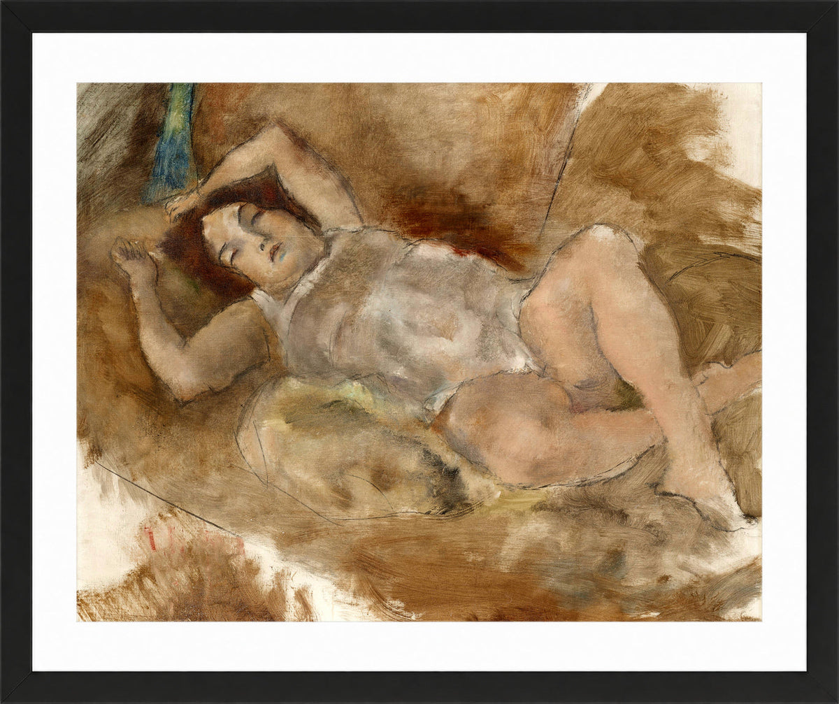 Jules Pascin Print, Nu allongé (1929) in a black frame